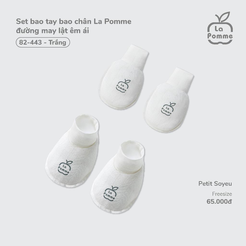 Bao tay bao chân La Pomme đường may lật êm ái - Sợi Petit Soyeu thoáng mát – Bé trai/gái