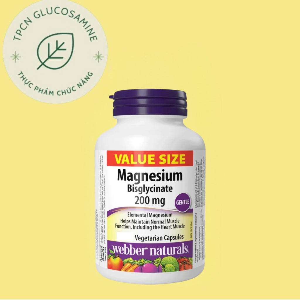 Viên uống bổ sung Magie Webber Naturals Magnesium Bisglycinate 200mg