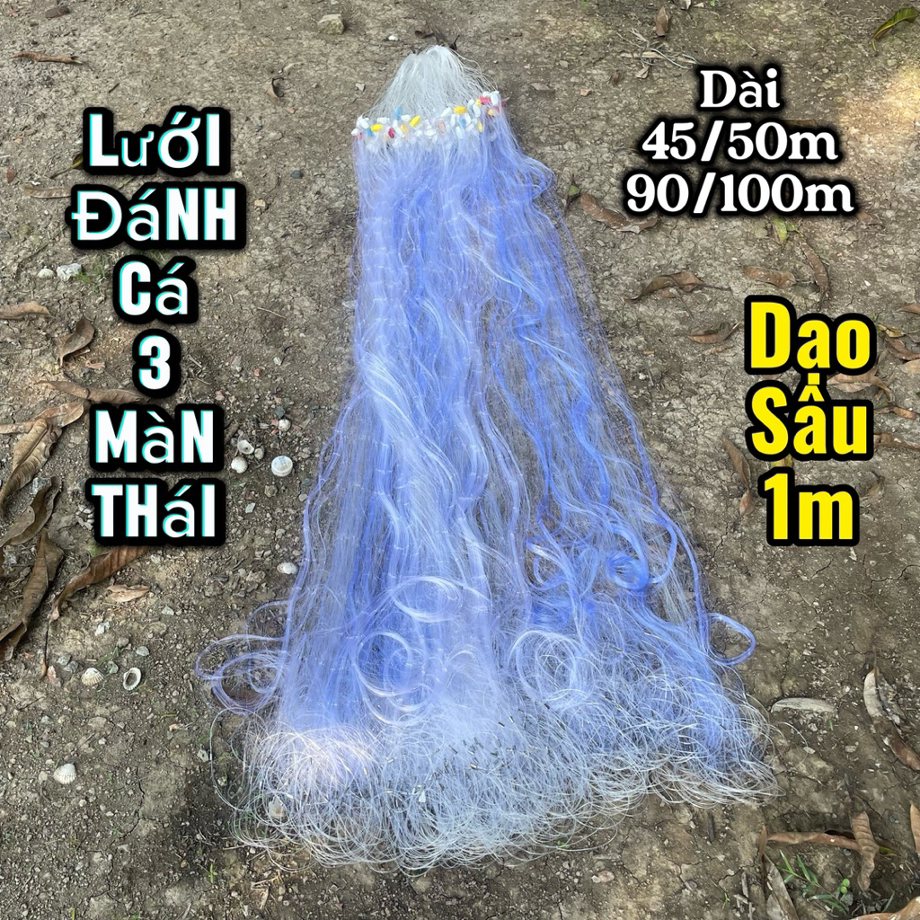 Lưới đánh cá 3 màn Thái, Dạo cao 1m, dài 50/100m Lưới 3 lớp, Lưới bắt cá Fising Câu cá