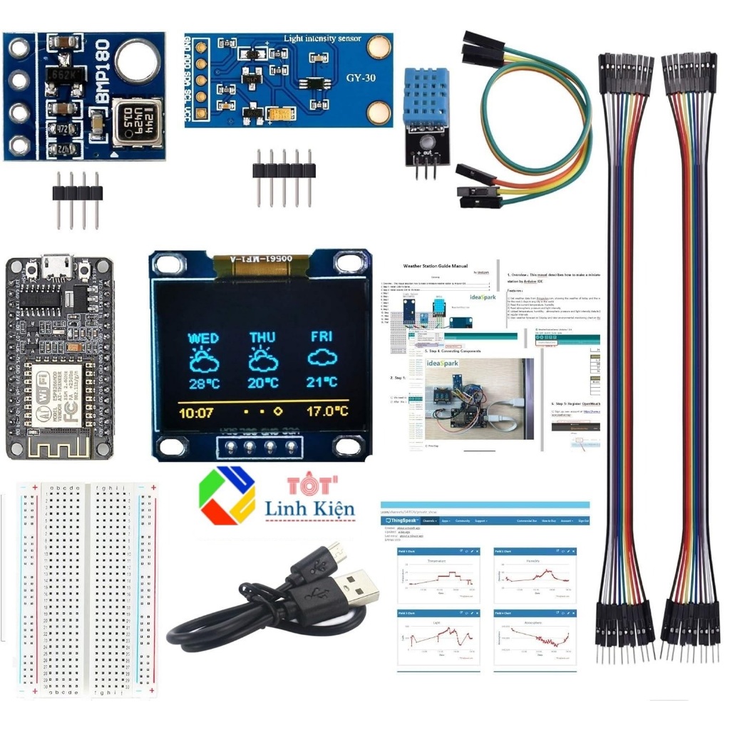 Bộ Trạm Thời Tiết Kit Wifi ESP8266 -  Bộ Kit Học Tập Trạm Khí Tượng STEM Arduino IDE IoT Weather Sta
