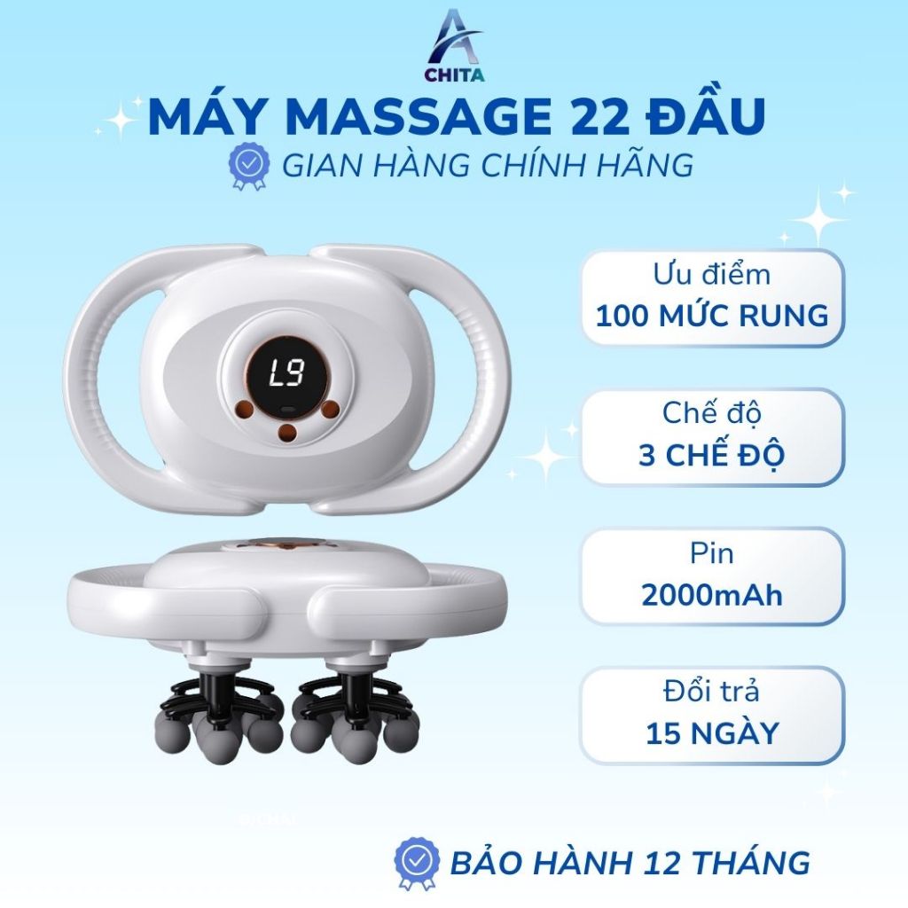 Máy massage cầm tay ACHITA 22 đầu rung, 3 chế độ 100 mức rung giảm đau mỏi cơ - pin 2000mAh