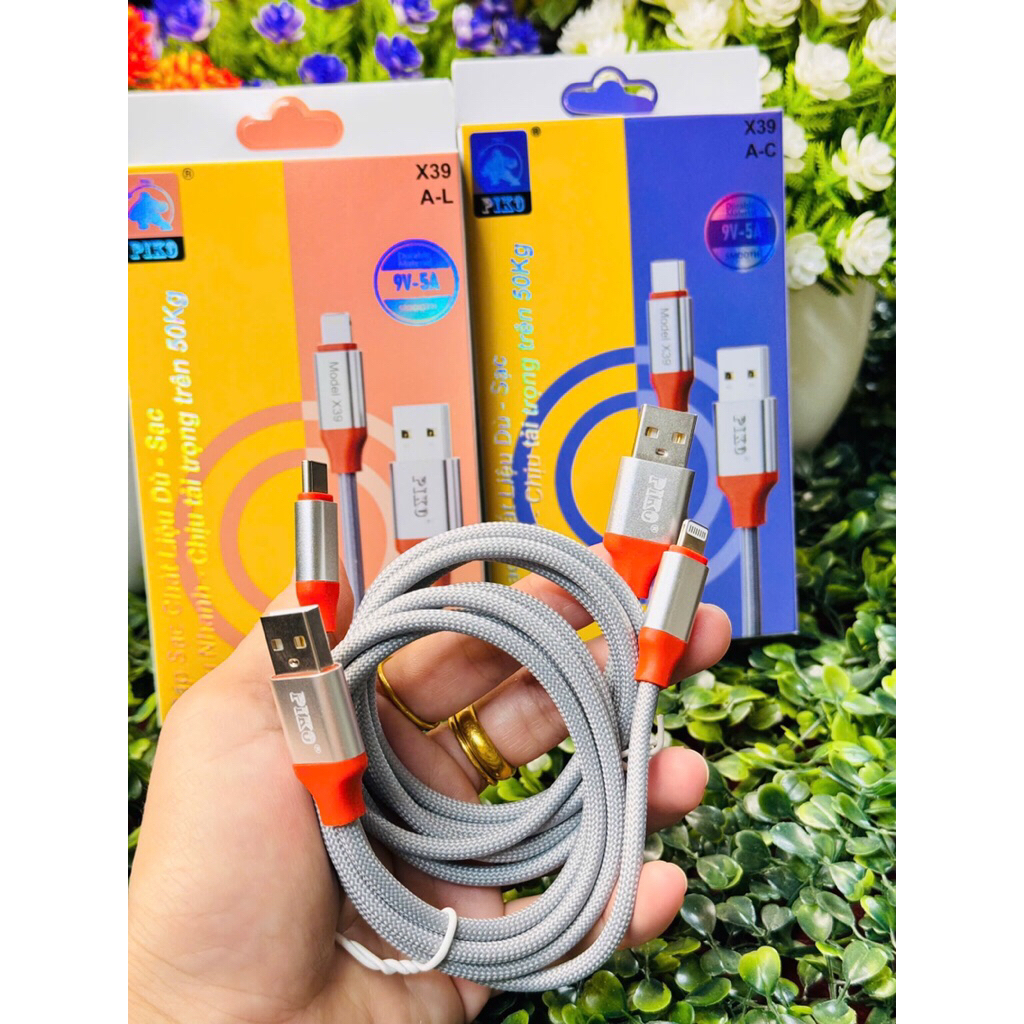 Dây sạc điện thoại cao cấp Piko, Dây bọc dù bền đẹp, Sạc nhanh mọi dòng máy. C to C và C to L