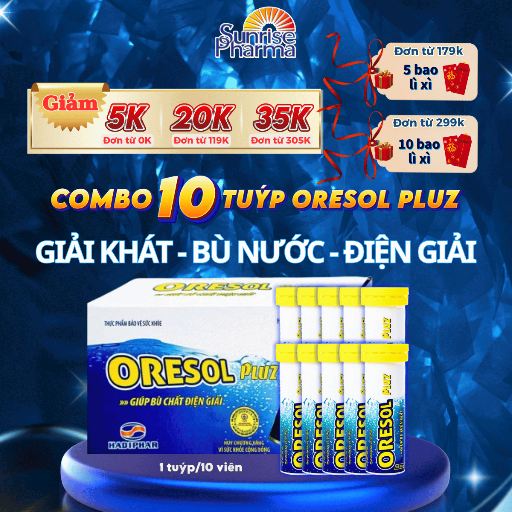 Combo 10 tuýp viên sủi Oresol Pluz, giúp cơ thể bù nước và điện giải, tăng cường sức đề kháng, hỗ tr