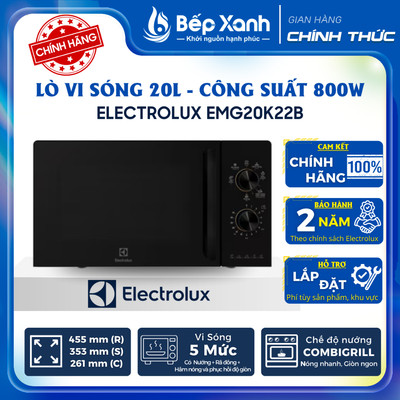 Lò Vi Sóng Có Nướng 20L Electrolux EMG20K22B - Công Suất 800W - Bảo Hành Chính Hãng 2 Năm