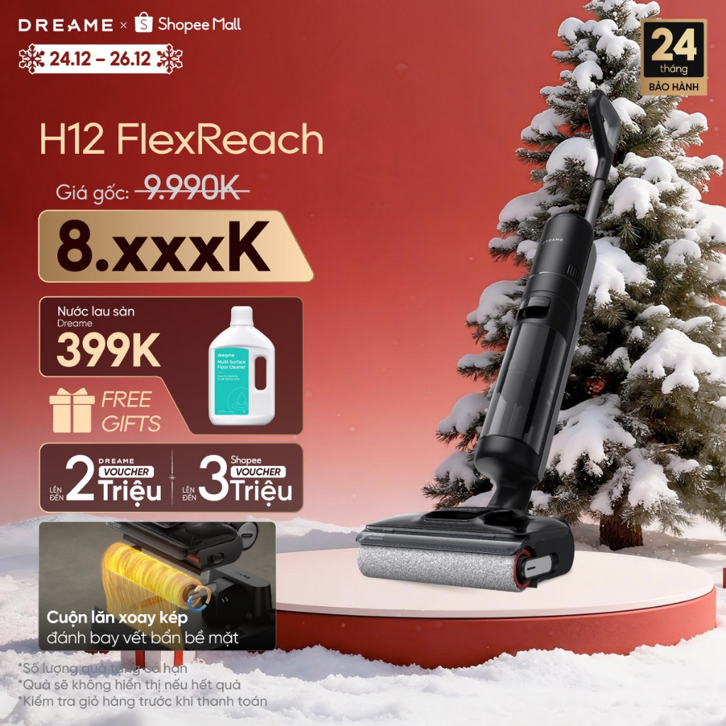  Dreame H12 FlexReach Máy hút bụi lau sàn không dây | lực hút 18.000Pa | giặt nóng giẻ lau 90° | BH 24 tháng 