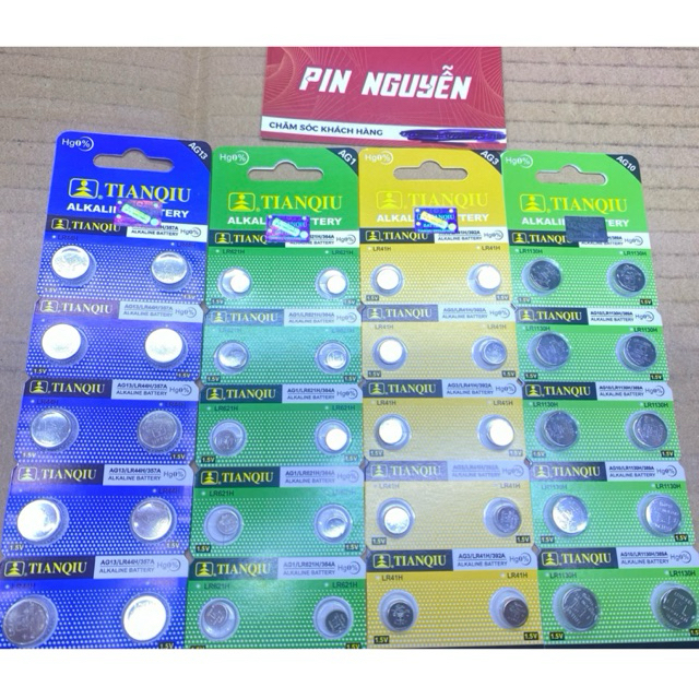 Vỉ 10 Viên Pin TIANQIU AG13 / Lr44, AG10 / Lr1130, Ag3 / Lr41, Ag1 / Lr621 Chính Hãng Tốt