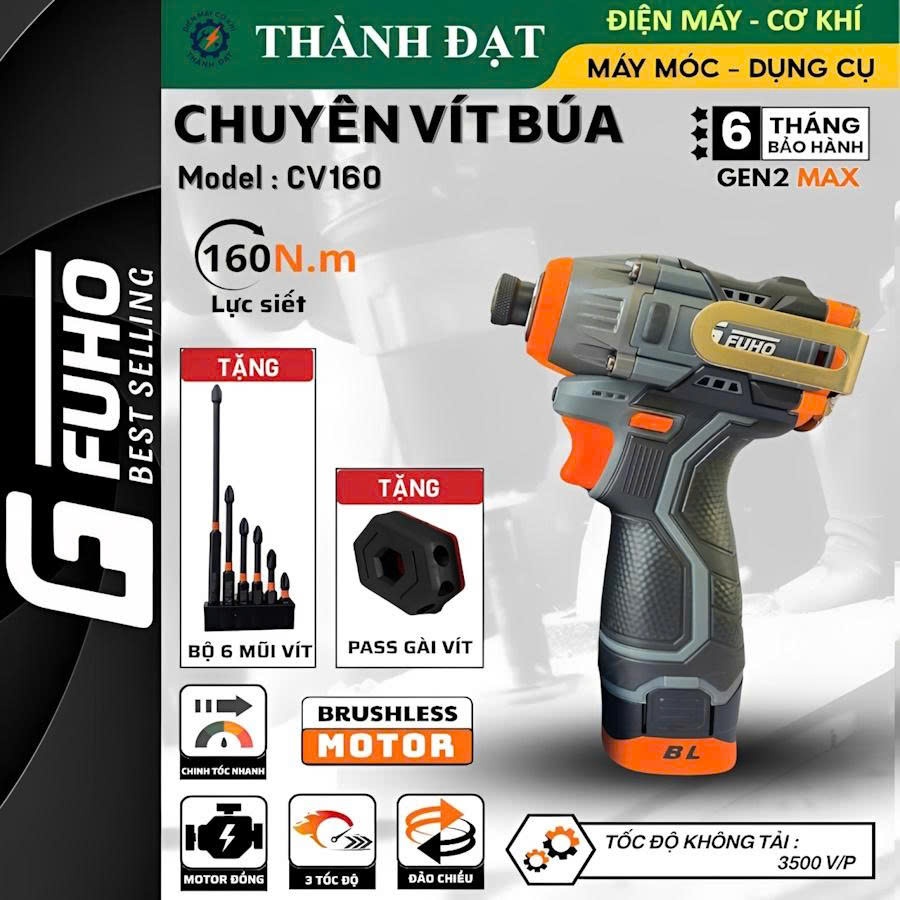 Máy Chuyên Vít CV160 Fuco 3 Cấp Độ - Lực Siết 160Nm - Đầu Ngậm Vít Nhanh