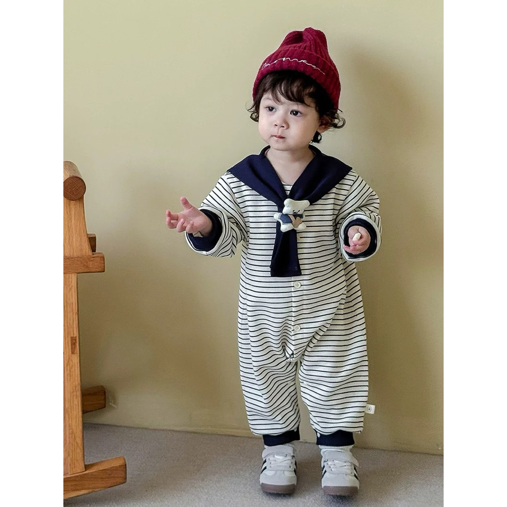 Đồ bộ liền thân cho bé, đồ liền thân sọc ngang thuỷ thủ cho bé JS12