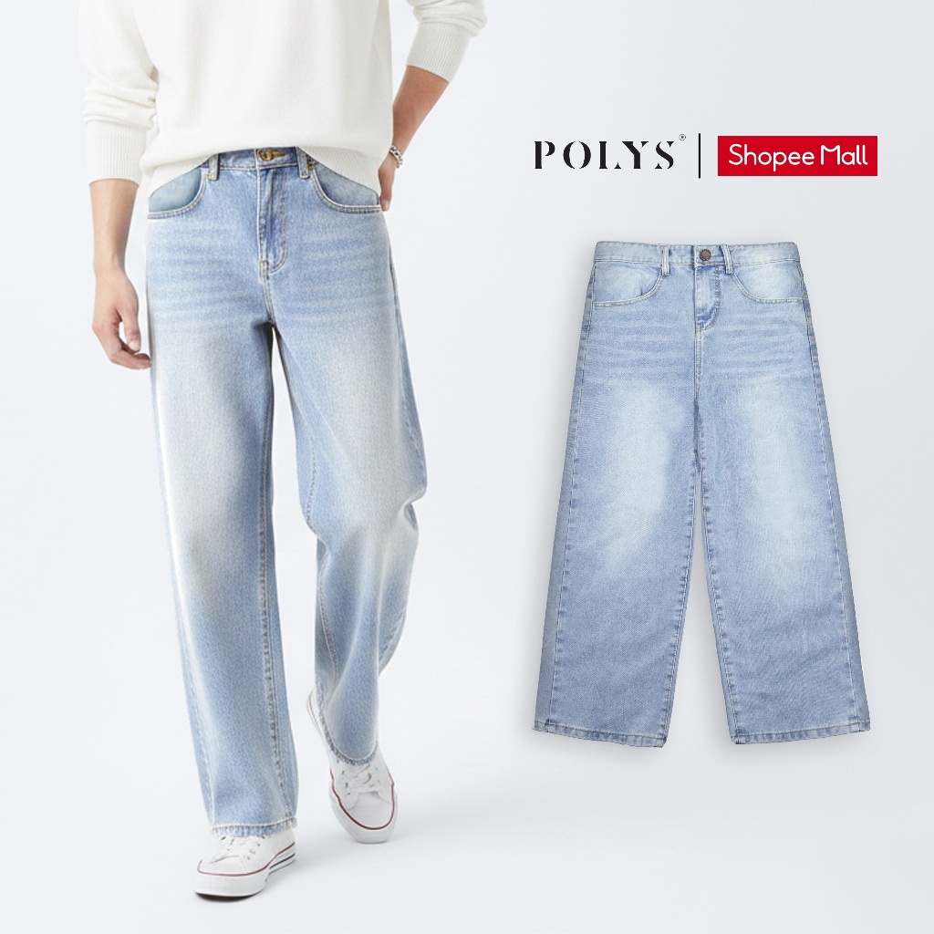 Quần Jean Nam Ống Rộng, Quần Jean Nam Dáng Suông Rộng, Vải Denim 10 Oz Dày Dặn Màu XANH NHẠT