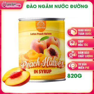 Đào Ngâm nước đường Lotus Food hộp 820g, đóng lon giòn, dễ bảo quản topping cho trà đào, hoa quả