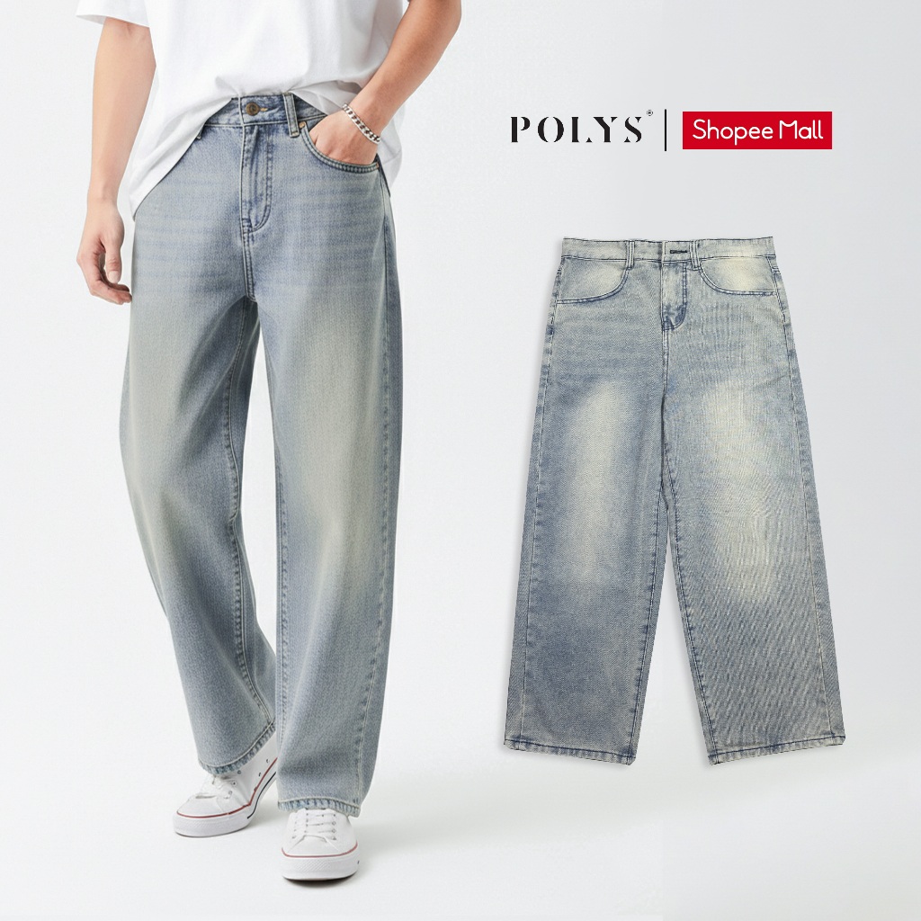 Quần Jean Nam Ống Rộng, Quần Jean Nam Dáng Suông Rộng Trẻ Trung Vải Denim 10 Oz Dày Dặn Màu XÁM RÊU
