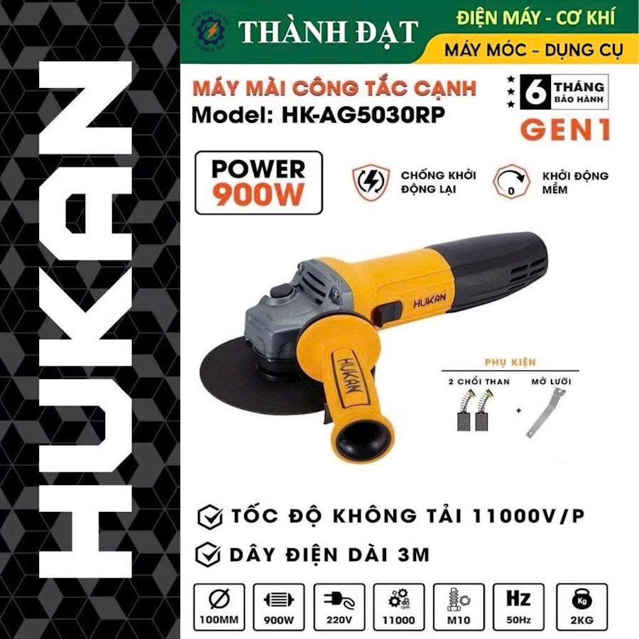 Máy Mài Cầm Tay HUKAN HK-AG5030RP 900W + 5 Đá Cắt - Chống Khởi Động Lại