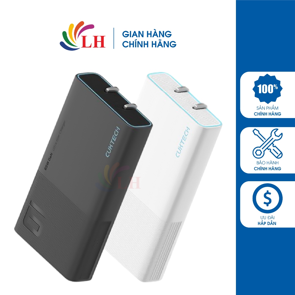 Cốc sạc Cuktech Ultra Slim 2Type-C 65W AD652S - Hàng chính hãng