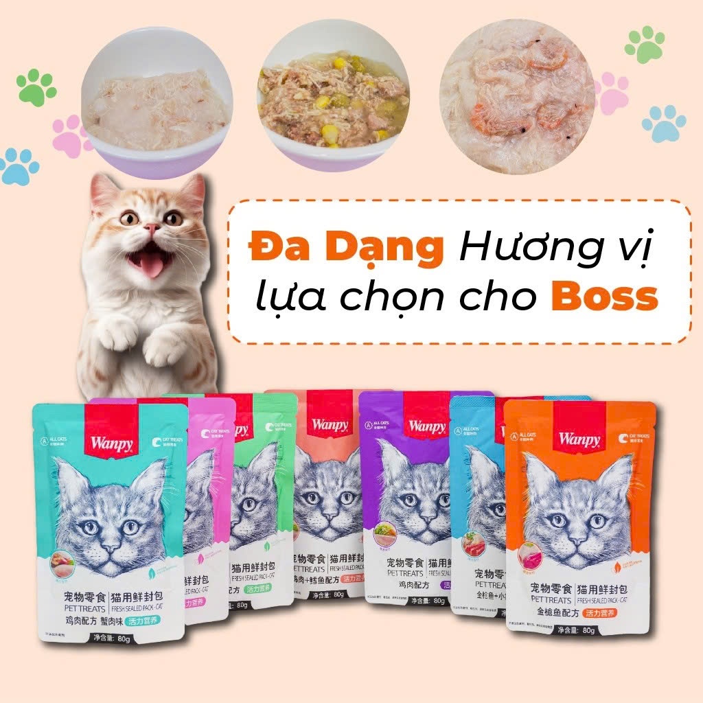 Pate wanpy cho mèo 80g , bate cho mèo wanpy gói 80g siêu dinh dưỡng