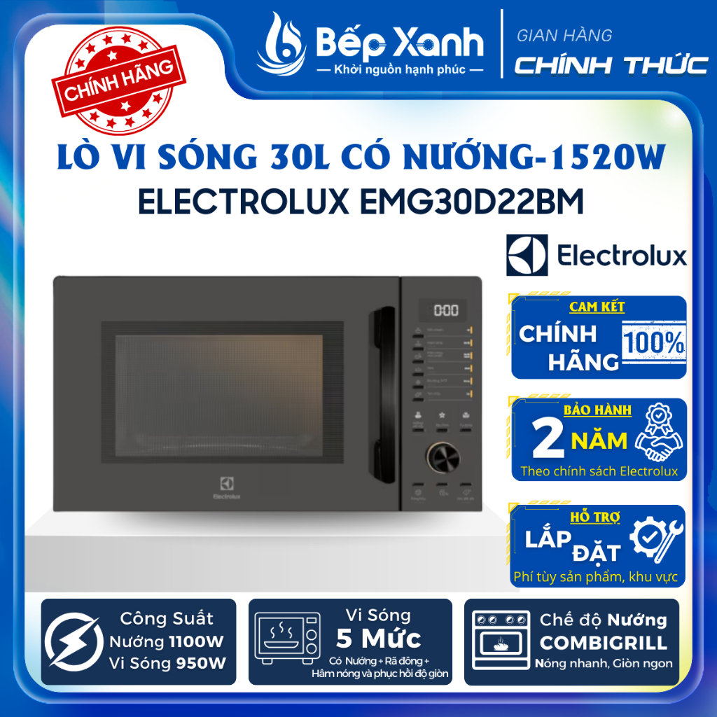 [CHÍNH HÃNG] Lò Vi Sóng Có Nướng Đối Lưu 30 lít Electrolux EMG30D22BM- Bảo Hành Chính Hãng 2 Năm