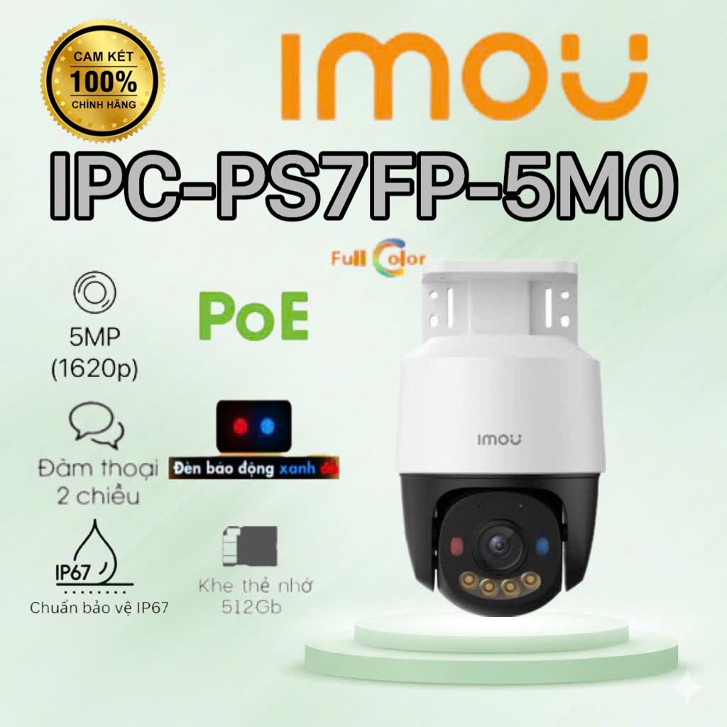 Camera IMOU PoE IPC-PS7FP-5M0 Cruiser SC 5MP, Loa, Mic, Full Màu, Cảnh Báo xanh đỏ, Hỗ trợ thẻ nhớ 5