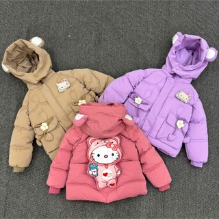Áo phao nhung lì 3 lớp chần bông dành cho bé gái [ẢNH THẬT SHOP TỰ CHỤP] đính kèm gấu hello kitty