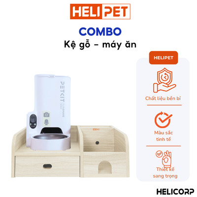 Combo Kệ Gỗ + Máy Ăn Tự Động Dành Cho Mèo Petkit Tiện Lợi