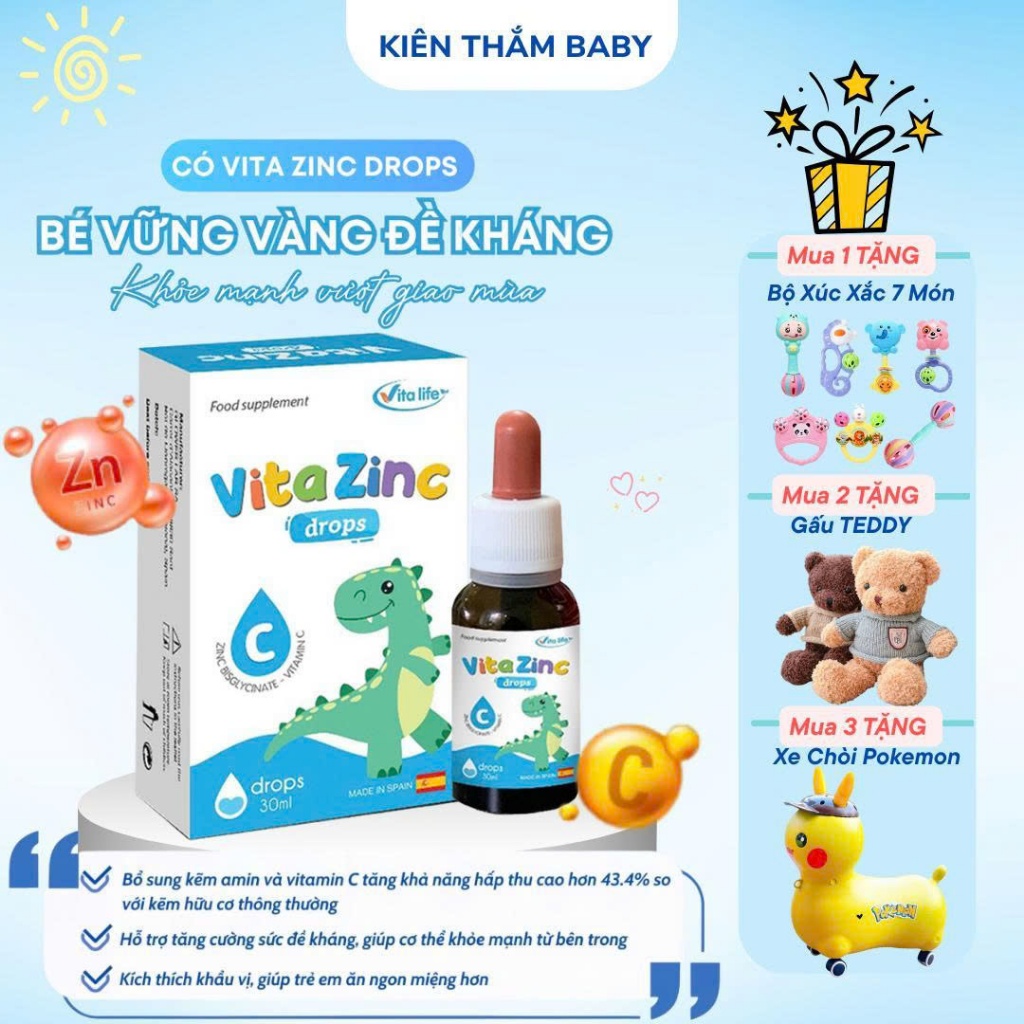 Vita Zinc Drops – Nhỏ Kẽm Cho Bé | Hỗ Trợ Ăn Ngon – Tăng Sức Đề Kháng | Dạng Nhỏ Giọt Dễ Uống