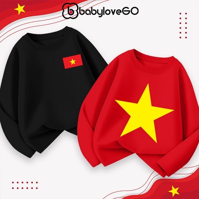 Áo cờ đỏ sao vàng Việt Nam, áo thun dài tay thu đông cho bé chất cotton mềm mịn