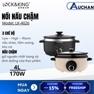 Nồi nấu chậm Lock&King LK-4026 lòng gốm Ceramic cao cấp 4L, công suất 170W nấu cháo, kho cá