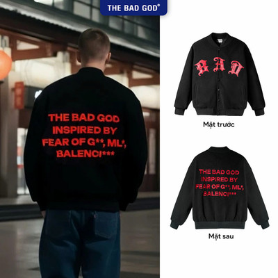 Áo Khoác Bomber Varsity Trần Bông The Bad God HELLA Form Rộng Streetwear Unisex
