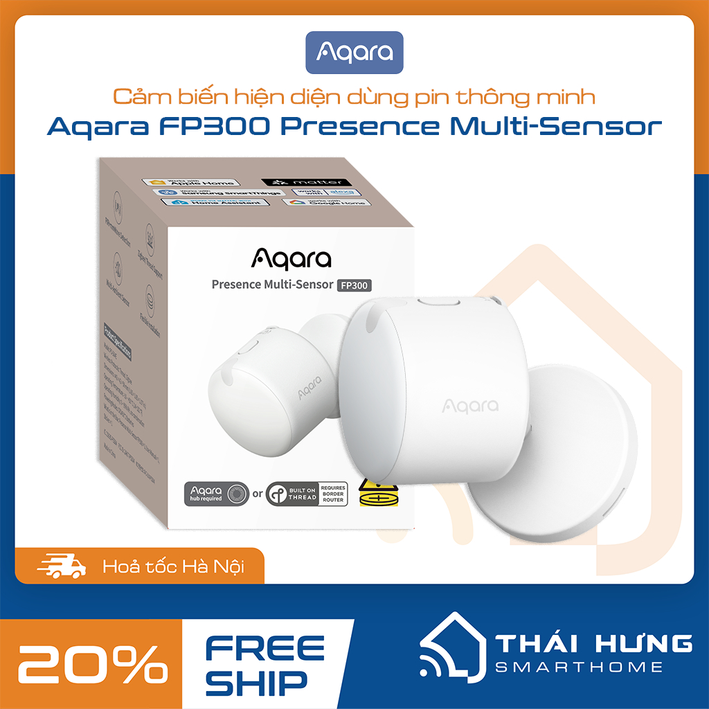 Cảm biến hiện diện Aqara FP300 bản quốc tế dùng pin, Zigbee 3.0, Thread, tương thích Homekit
