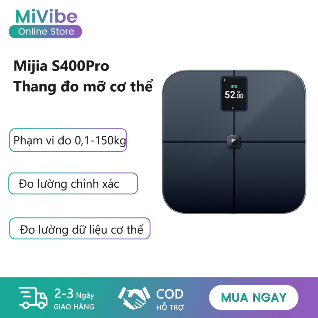 Cân mỡ MIJIA S400 Pro – Phân tích 25 chỉ số, sạc USB, Bluetooth, hỗ trợ ăn uống & tập luyện