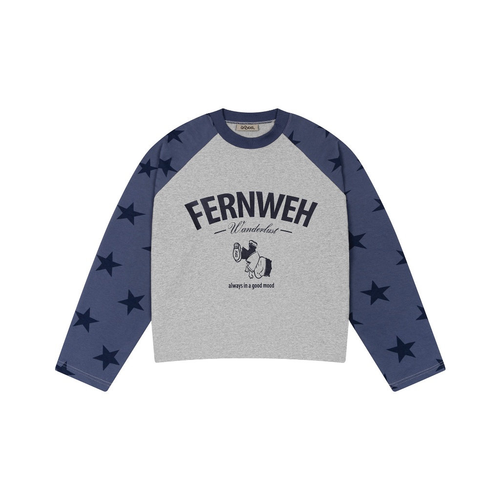 FW.GOODS - FW25 Superstar Travel Mascot Raglan Long Sleeve Shirt Boxy - Áo thun tay dài dáng crop na