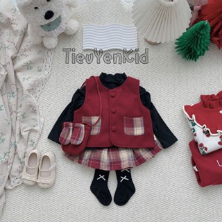  Quấn áo trẻ em Set gile dạ đỏ bé gái chân váy caro xếp ly 9-26kg S2109 Tiểu Yến KID 