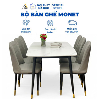  Bộ Bàn Ăn Mặt Đá Cao Cấp 4 6 8 Ghế Monet- Thiết Kế Hiện Đại - Ghế Bọc Da Cao Cấp - Adora 