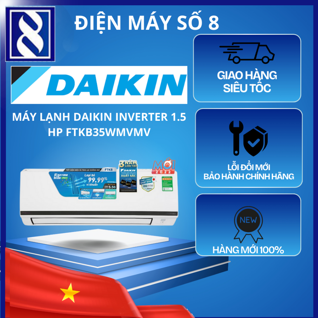 Điện Máy Số 8 | FTKB35WMVMV | Máy lạnh Daikin Inverter 1.5 HP FTKB35WMVMV - Chính Hãng