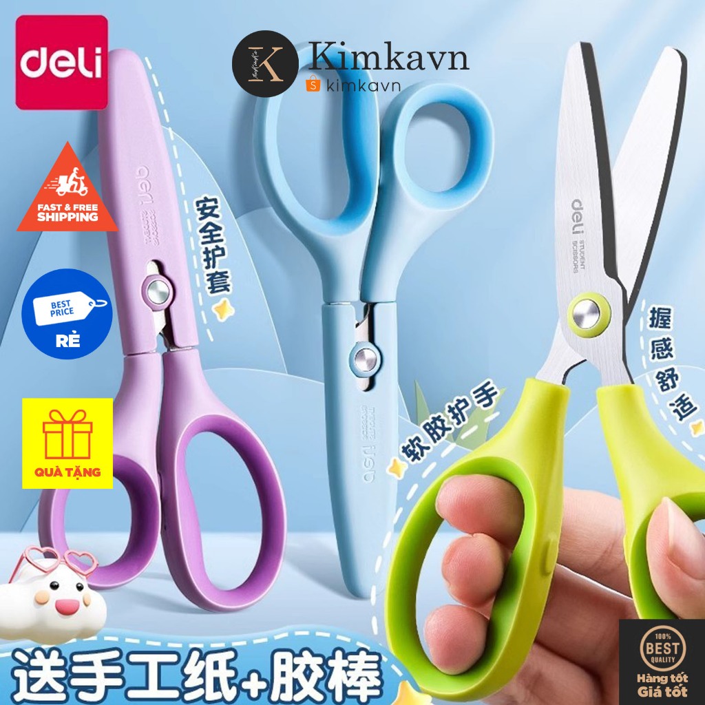 (945) Kéo Cắt Có Nắp An Toàn, Kéo Deli Thủ Công Cắt Giấy Deli