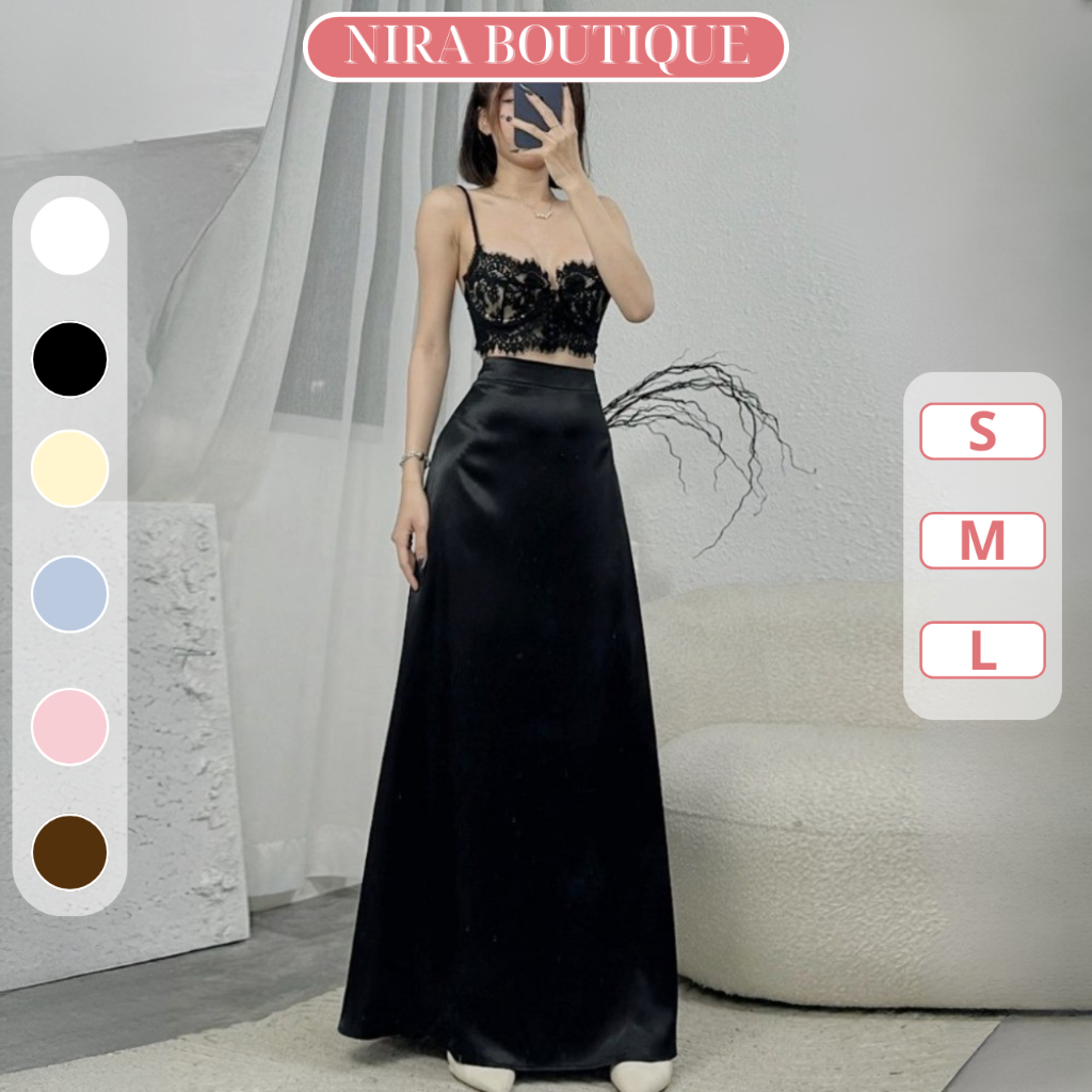 Chân Váy Lụa Hàn Châu 2 Lớp Form Dài Bo Eo Hack Dáng-H06-Nira.Boutique
