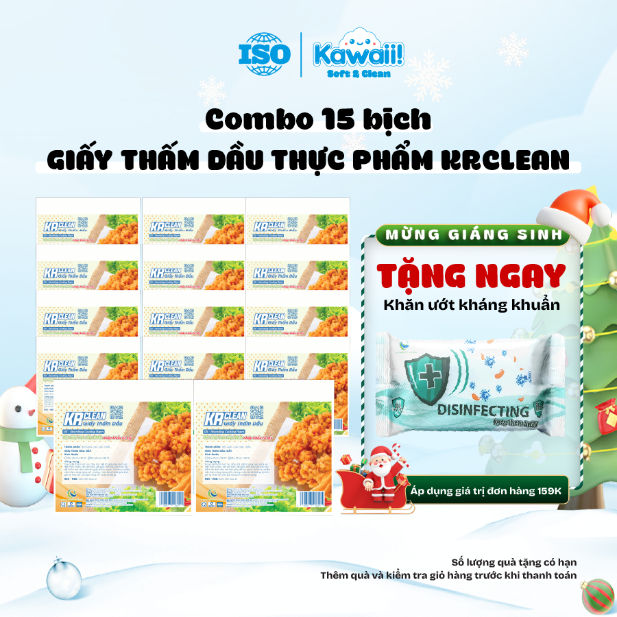 Combo 15 bịch giấy thấm dầu thực phẩm Krclean 15x20/ 25x25cm 80 tờ, giấy hút dầu mỡ thức chiên rán