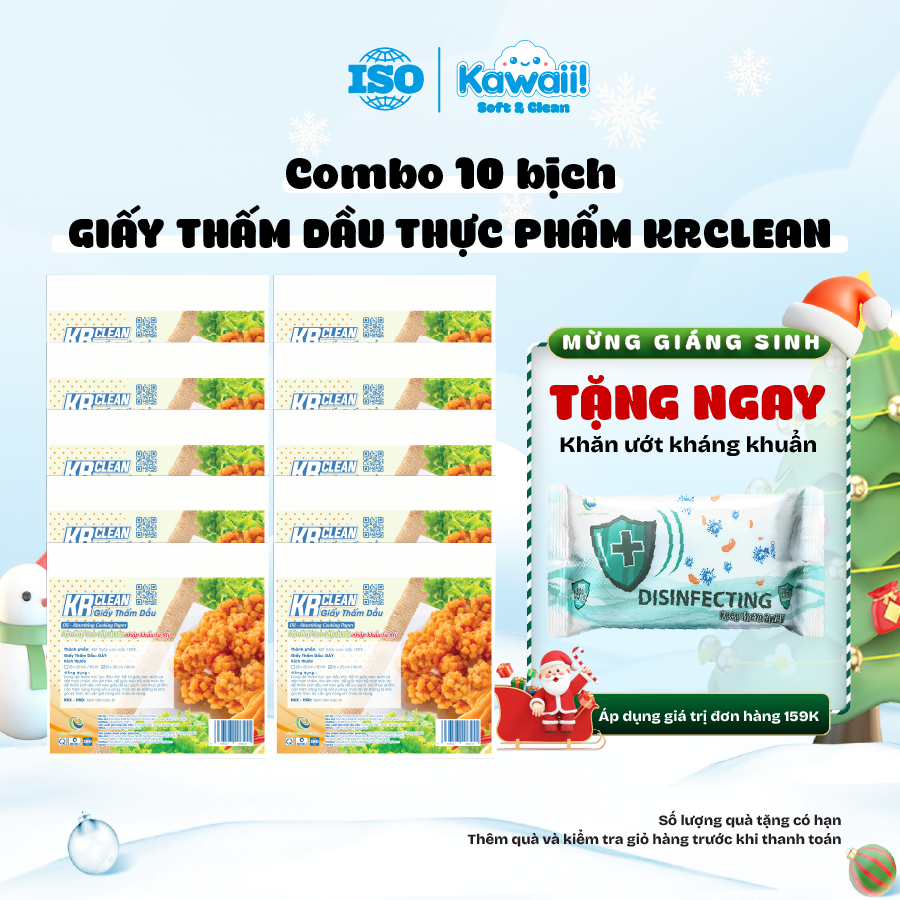Combo 10 bịch giấy thấm dầu thực phẩm Krclean 80 tờ, giấy hút dầu mỡ thức ăn chiên rán, giấy thấm dầ