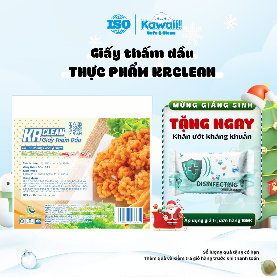 Giấy thấm dầu thực phẩm Krclean 15x20/ 25x25cm 80 tờ, giấy hút dầu mỡ thức ăn chiên rán, an toàn