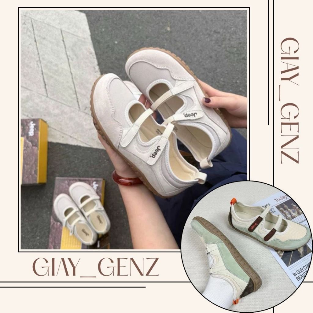Giày Sục Jeep Mary Jane Búp Bê Đế Slipon Quai Dán phong cách tiểu thư cho nữ