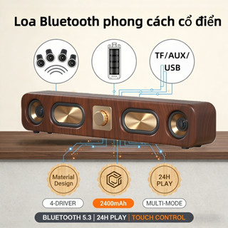 【Phong Cổ Điển】Loa Bluetooth Không Dây Dạng Thanh Gỗ | Âm Bass Mạnh, Hỗ Trợ Thẻ Nhớ & Đài FM | Thiết Kế Để Bàn