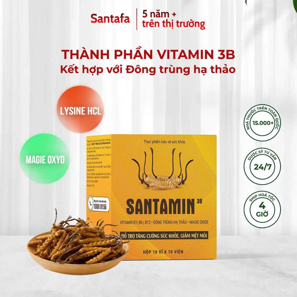 Viên Uống Tổng Hợp Santamin 3B Santafa – Bổ Sung Vitamin B, Hỗ Trợ Tăng Cường Sức Khỏe, Giảm Mệt Mỏi