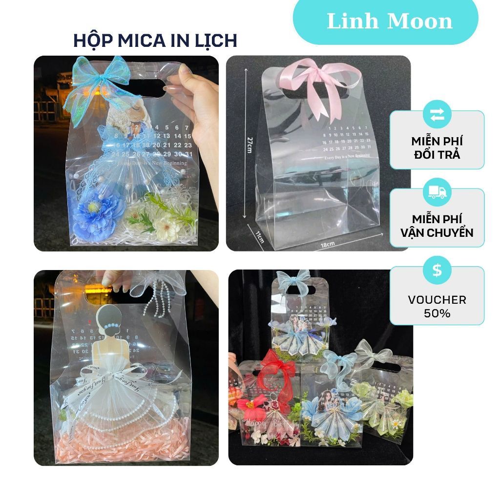[CHUYÊN SỈ] Hộp Mica In Lịch Dày, Dạng mica Trong Suốt Làm Hộp Qùa Tặng,Túi Mica Lịch