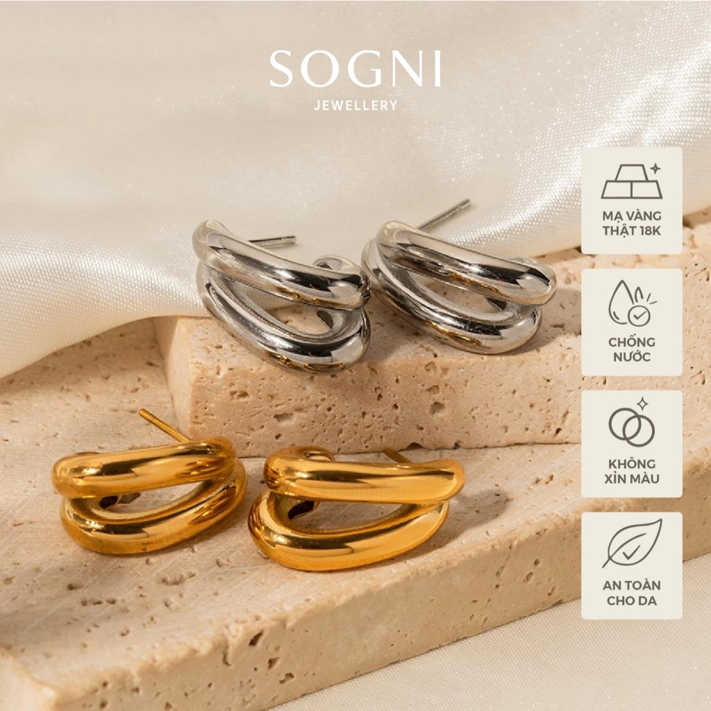 Bông tai chữ C nữ Nyle Thép không gỉ (Titan) mạ vàng PVD 18K SOGNI DDE2304027