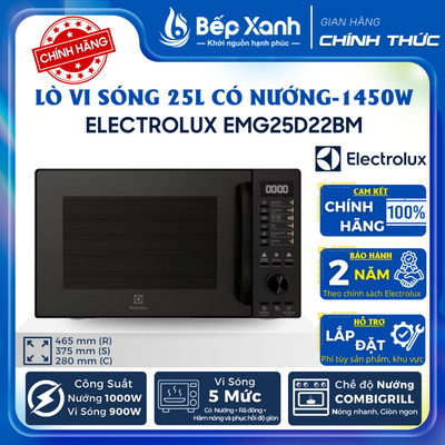 Lò Vi Sóng Có Nướng Đối Lưu 25L Electrolux EMG25D22BM - Công Suất 1450W - Bảo Hành Chính Hãng 2 Năm