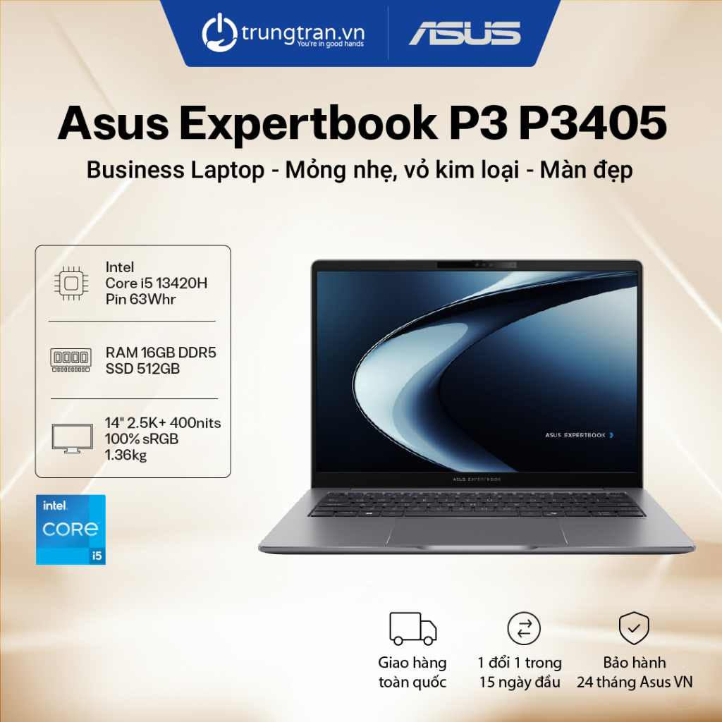 Laptop Asus Expertbook P3 P3405 | Core i5 | RAM 16GB | SSD 512GB | 14" 2.5K 144Hz - Trung Trần Store