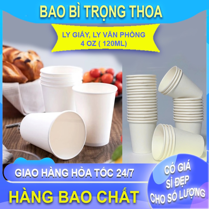 50 Ly Giấy 4oz dung tích 120ml Trắng Trơn , Ly giấy uống nước, Ly văn phòng,Dùng Một Lần,