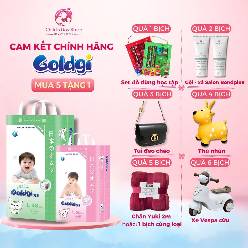 Bỉm Goldgi X5 Nhật Bản Siêu Khô Thoáng Siêu Thấm Hút. Đủ size Dán Quần từ NB S M L XL XXL. Childs day 