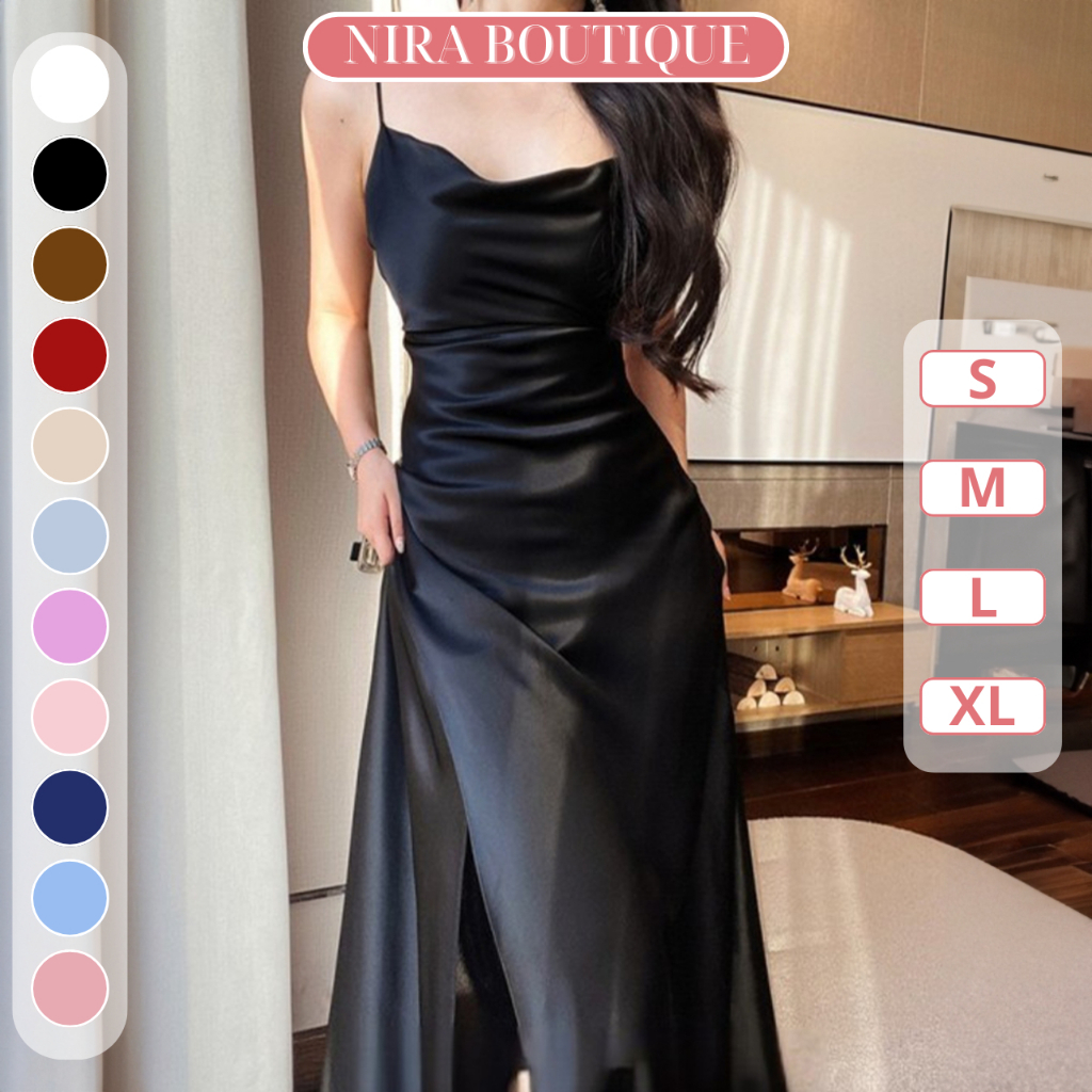 Đầm Lụa 2 Dây Cao Cấp Xẻ Đùi Chất Mịn Mát Tôn Dáng-H05-Nira.Boutique