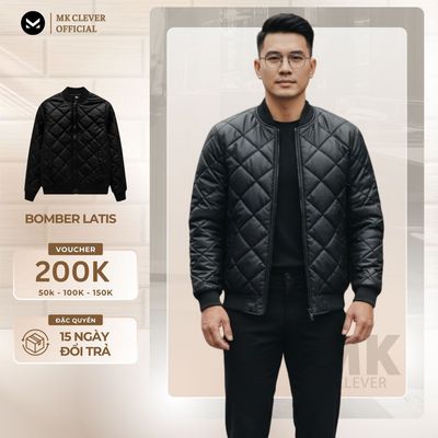 Áo Khoác Bomber Nam Trần bông MK CLEVER Latis chất liệu vải Gió da mặt bóng bền bỉ, giữ ấm cản gió tốt