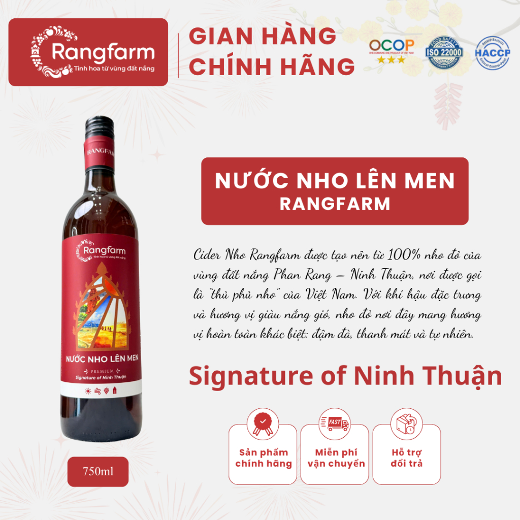 Nước Nho Lên Men Rangfarm  – Cider Nho Đỏ Phan Rang - Chai 750ml