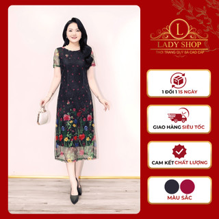 Đầm suông ren trung niên Ladyshop T115 T484 quà tặng mẹ đi chơi đi tiệc, đủ size 48-75kg